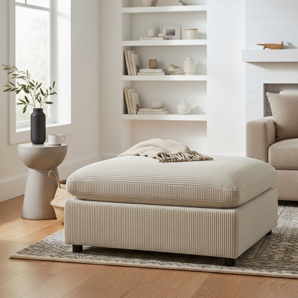Chelsea Upholstered Ottoman with Removable Covers - Dark Gray or Beige