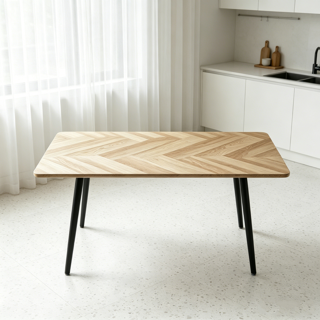 Modern Minimalist MDF Dining Table with Sleek Metal Frame - Wood Color