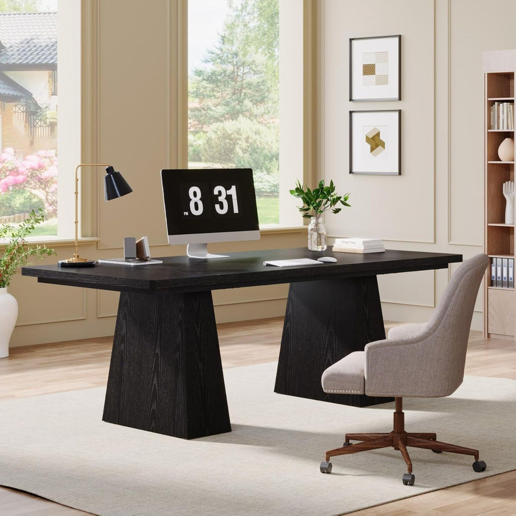 Double Pedestal Executive Desk with Spacious Work Surface - Dark Brown or Black