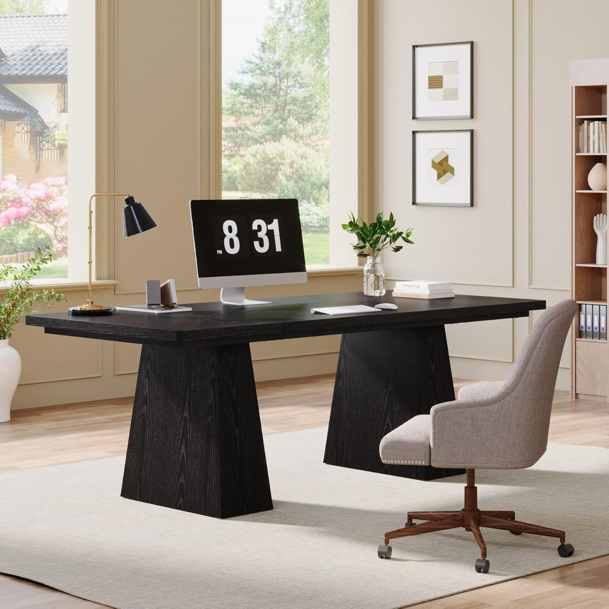 Double Pedestal Executive Desk with Spacious Work Surface - Dark Brown or Black