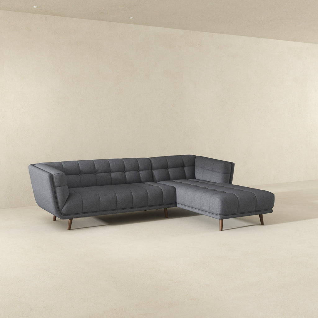 L Shape Sectional Sofa Tufted with Mid-Century Modern Design - Dark Gray or Beige