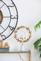 Iron Floral Hurricane Table Lamp with Marble Base - Gold & White