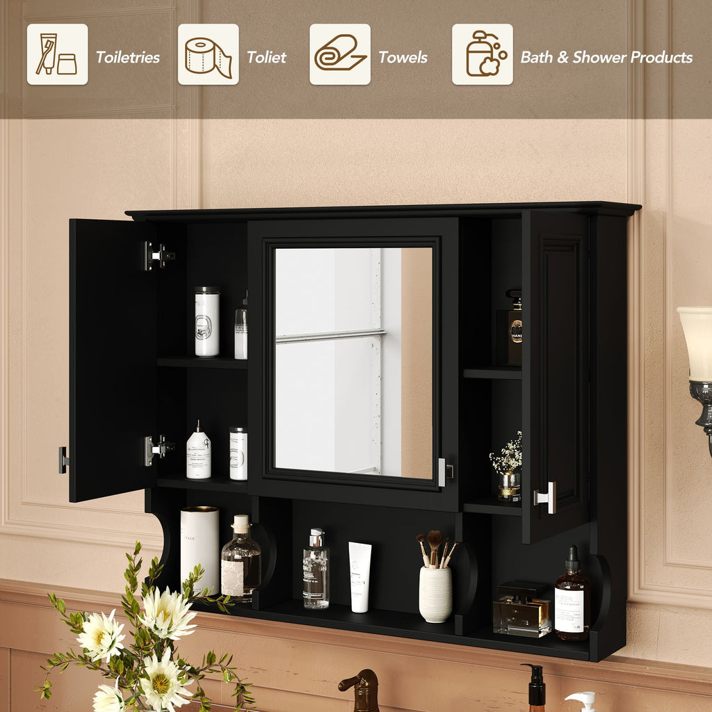 Wall Mounted Bathroom Medicine Cabinet With Mirror & Open Shelves