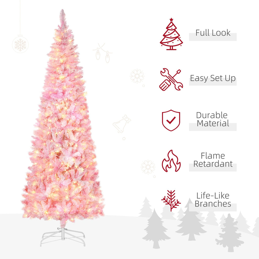 Prelit Snow Flocked Artificial Christmas Tree with LED Lights - Pink, 7.5ft