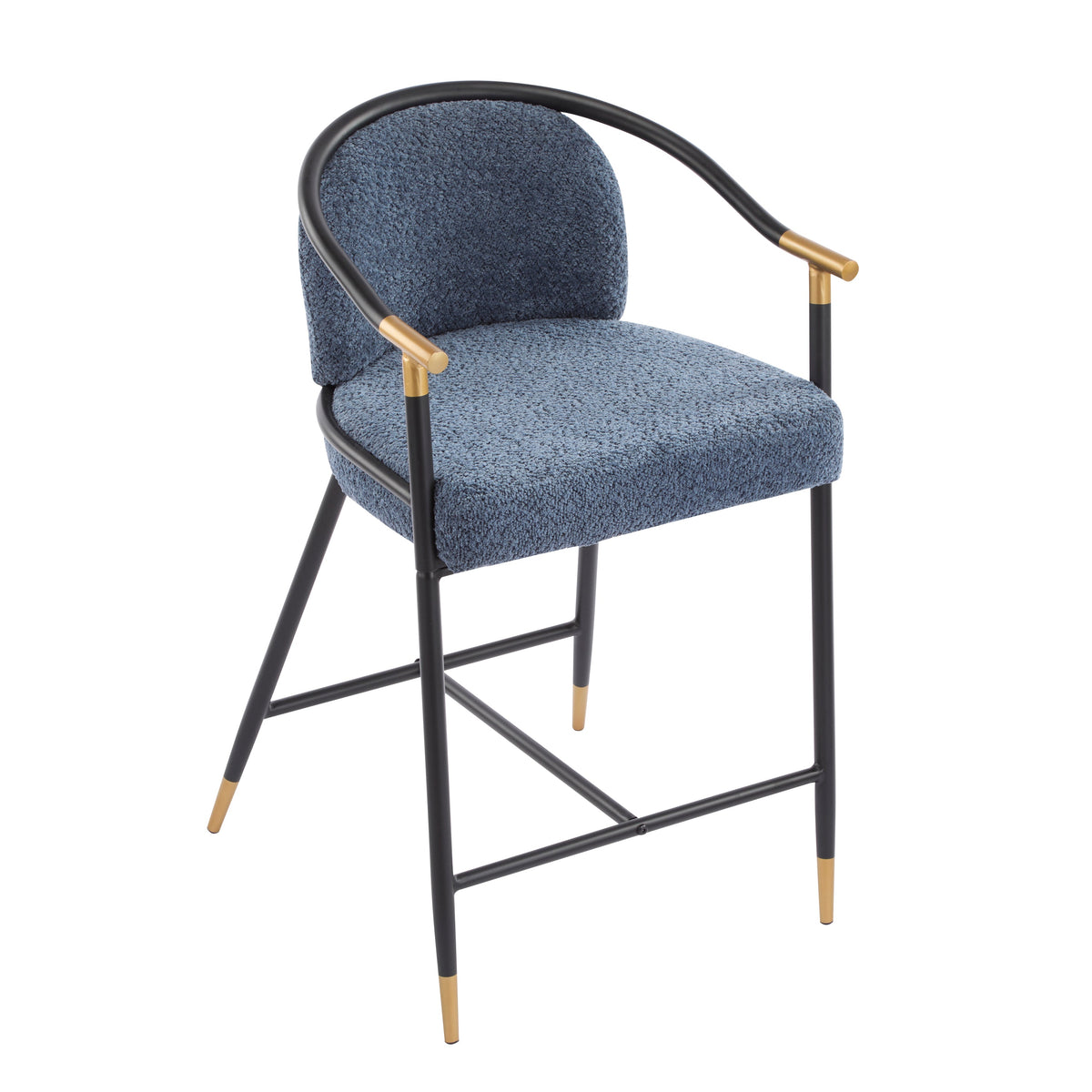 Upholstered Counter Stool Set of 2 with Metal Frame - Navy