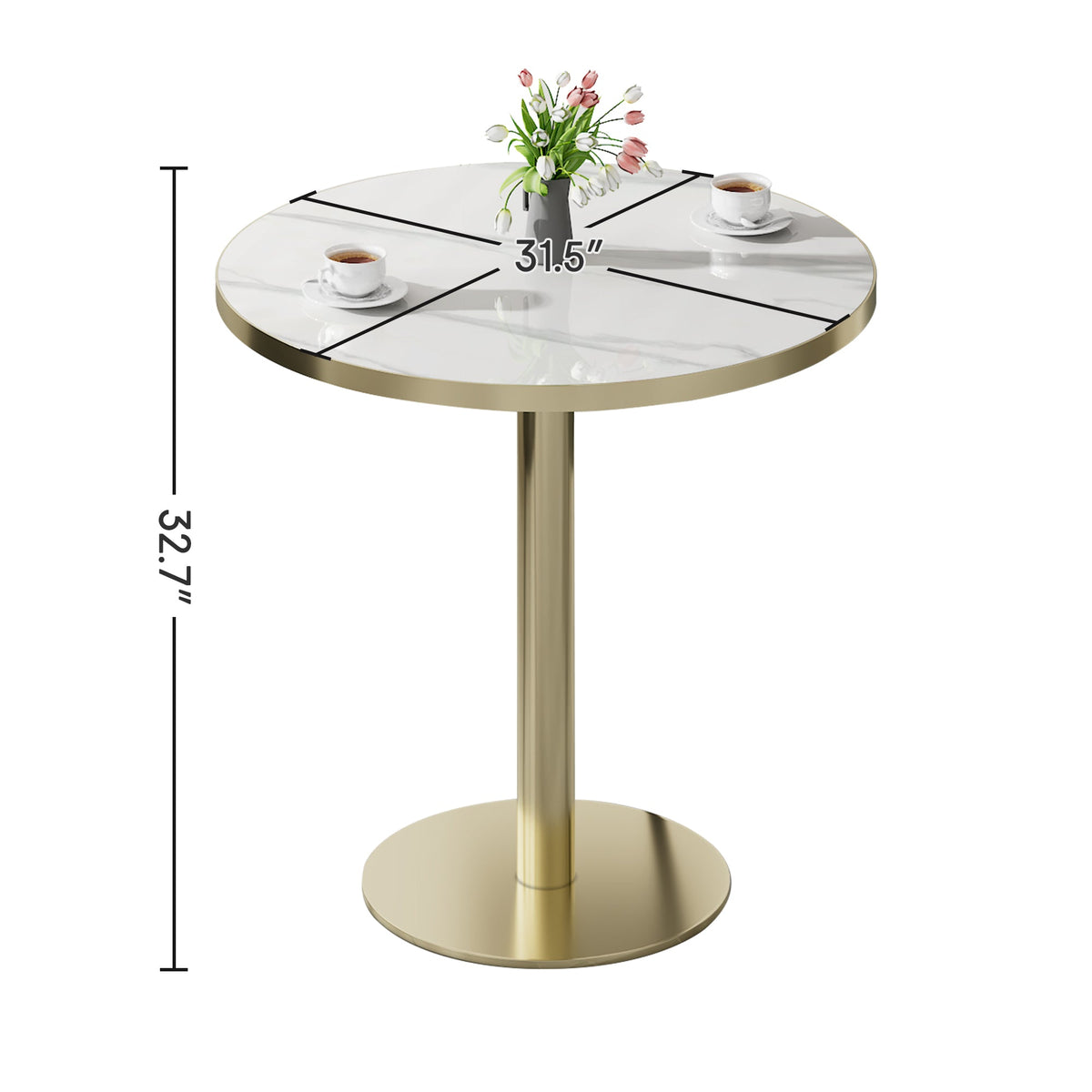 Round Modern Tulip Dining Table with Sintered Stone Top - Faux Marble