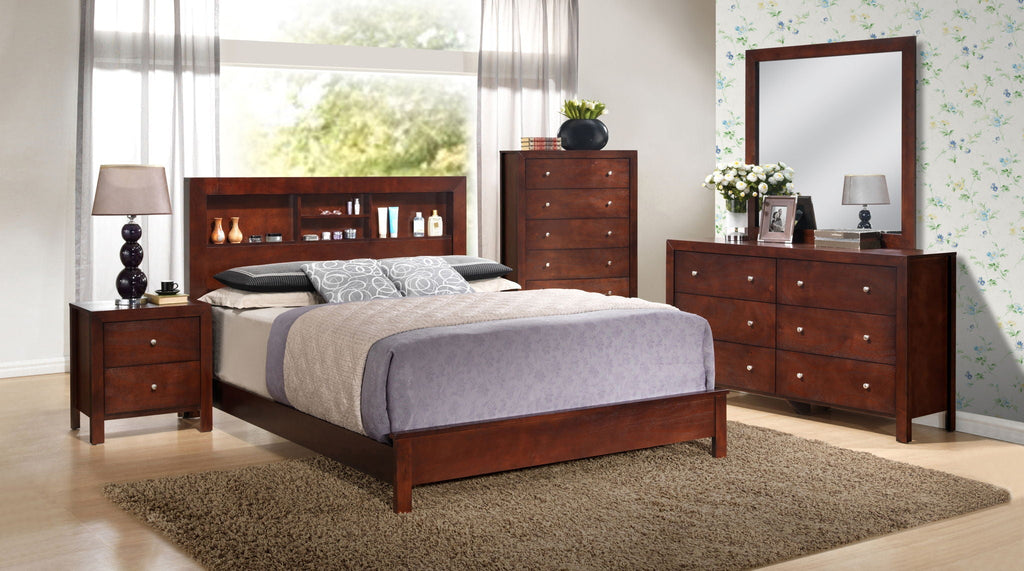 Transitional Storage Bed with Headboard Shelving - Multiple Colors