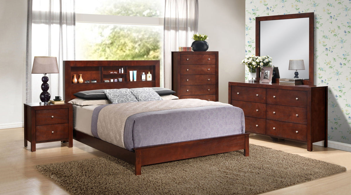 Transitional Storage Bed with Headboard Shelving - Multiple Colors