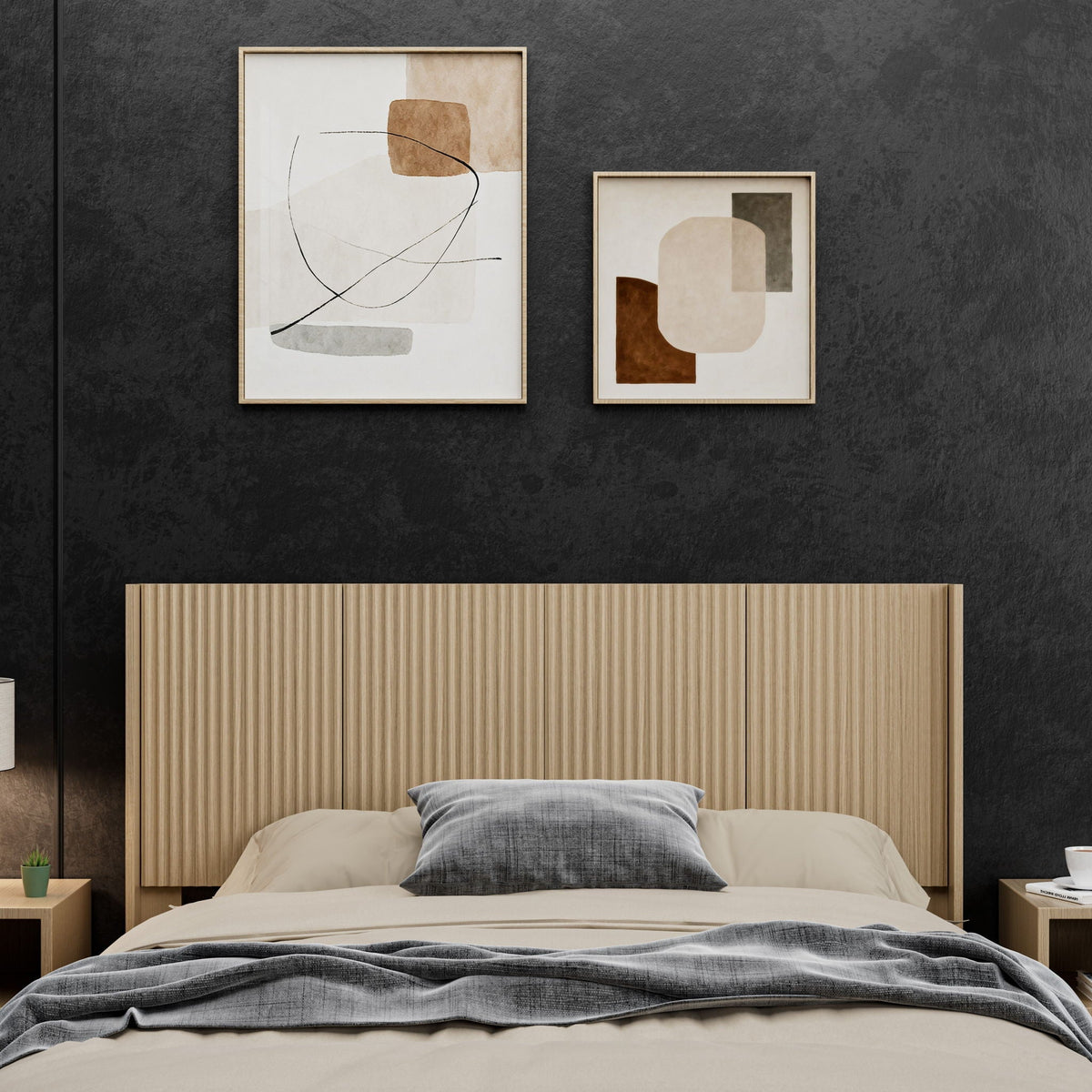 Modern Wide Wall Mounted Fluted Panel Headboard with Fluted Design - Dark Brown or Light Brown