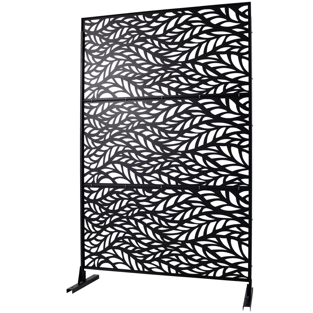 Metal Privacy Screen Room Divider with Freestanding Design - Black