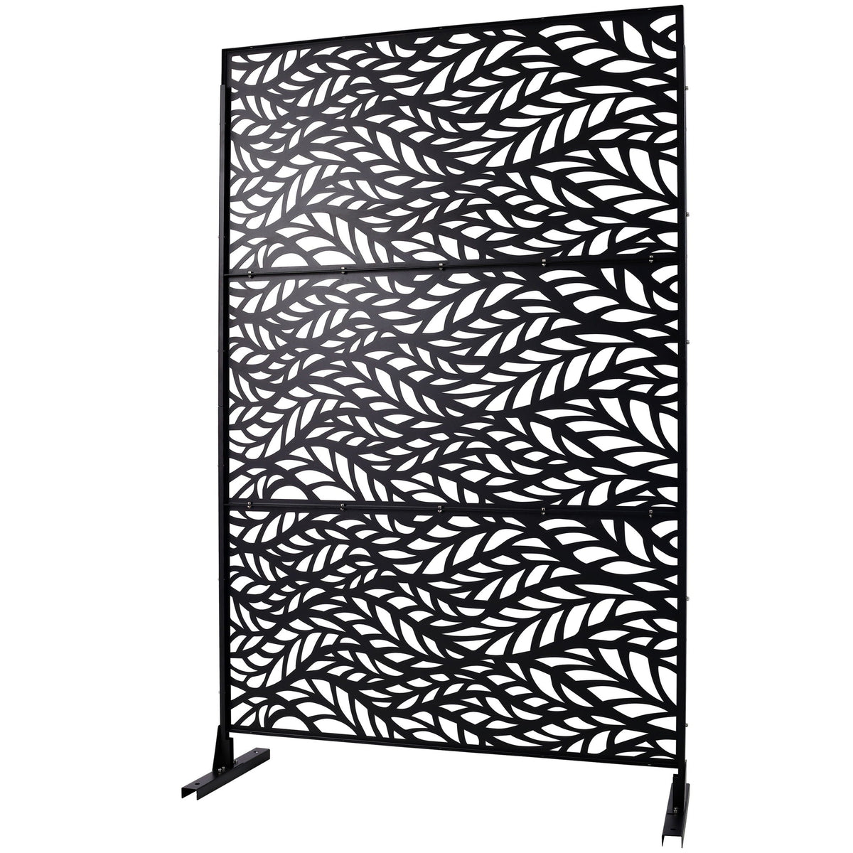 Metal Privacy Screen Room Divider with Freestanding Design - Black