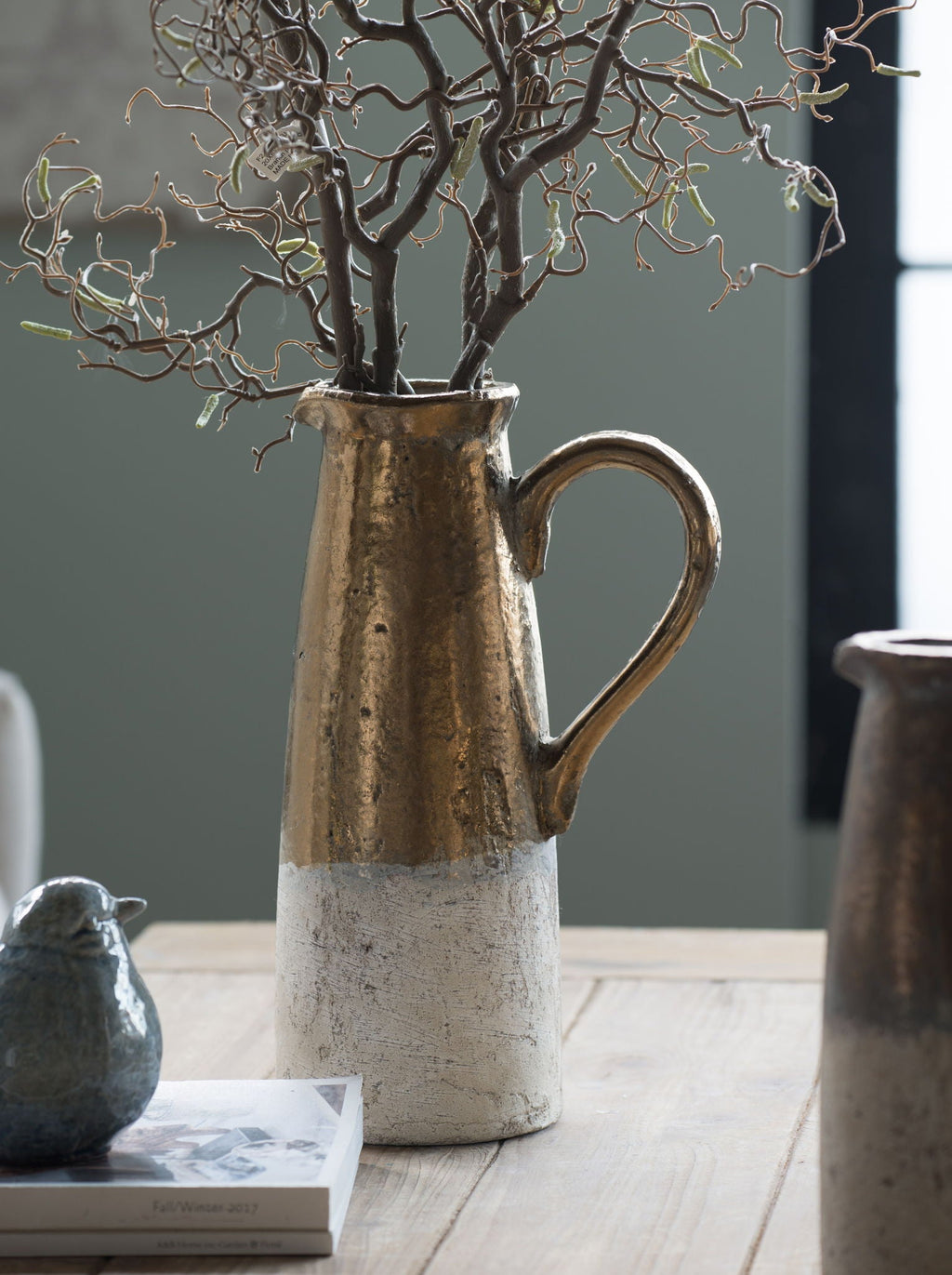 Gold Terracotta Pitcher Vase with Durable Ceramic Construction - Gold