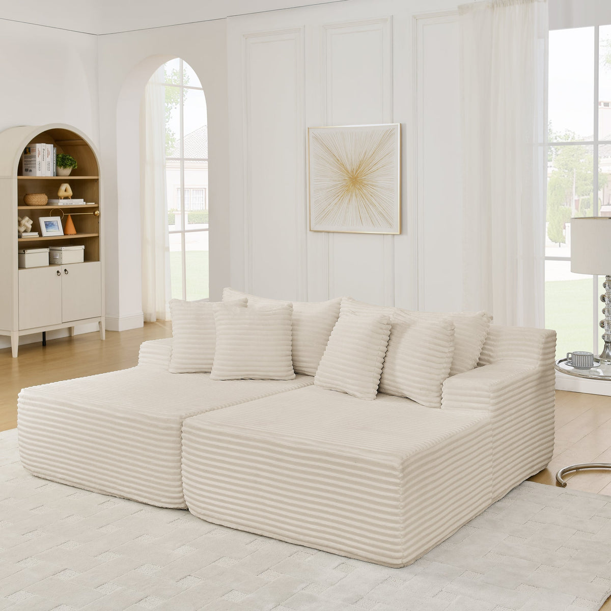 Two-Seater Lazy Sofa Lounge Chair with High-Density Foam - Beige
