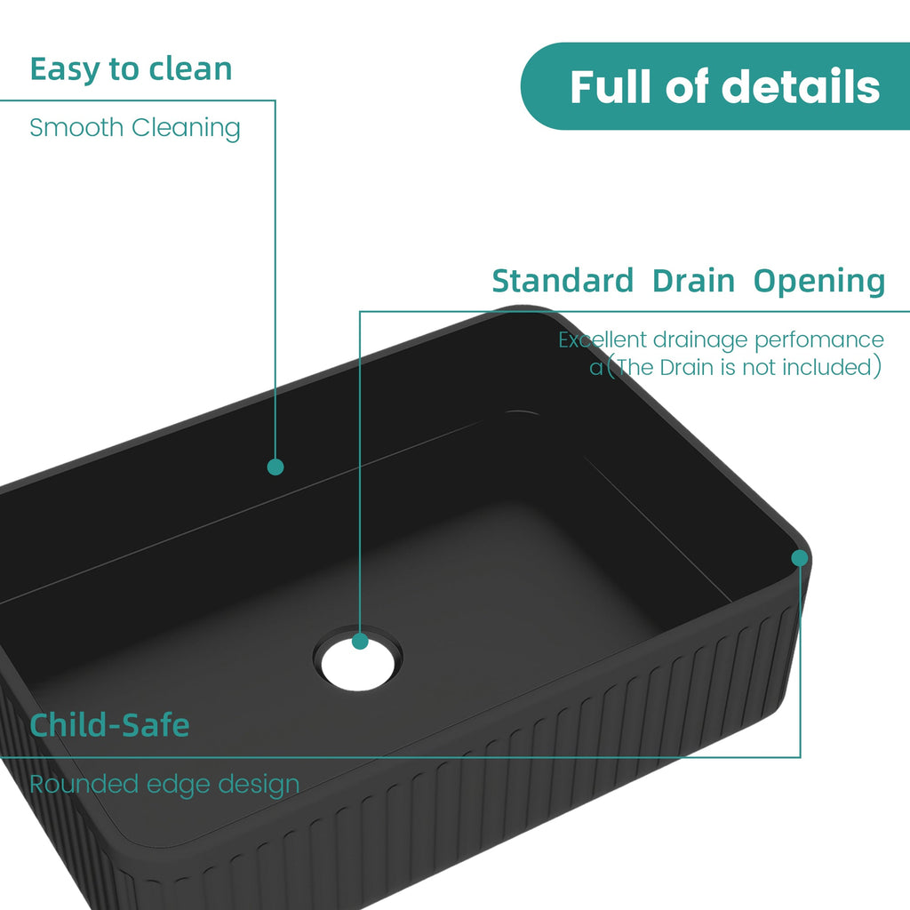 BB17 Integrated Black Ceramic Bathroom Vanity Sink with Scratch-Resistant Finish - Black