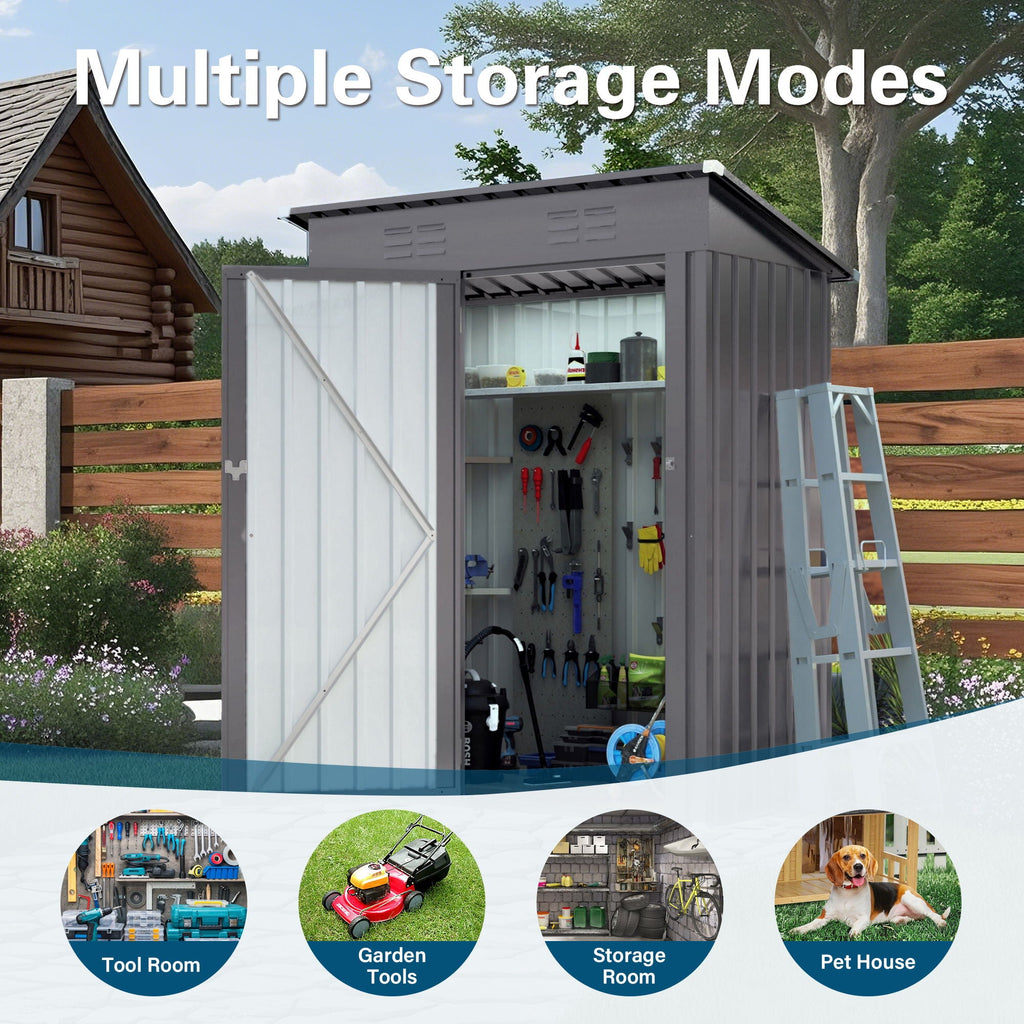 Durable Metal Outdoor Storage Shed with Lockable Door - Gray