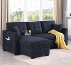 Sectional Sofa Bed with USB Port and Storage - Black or Dark Gray