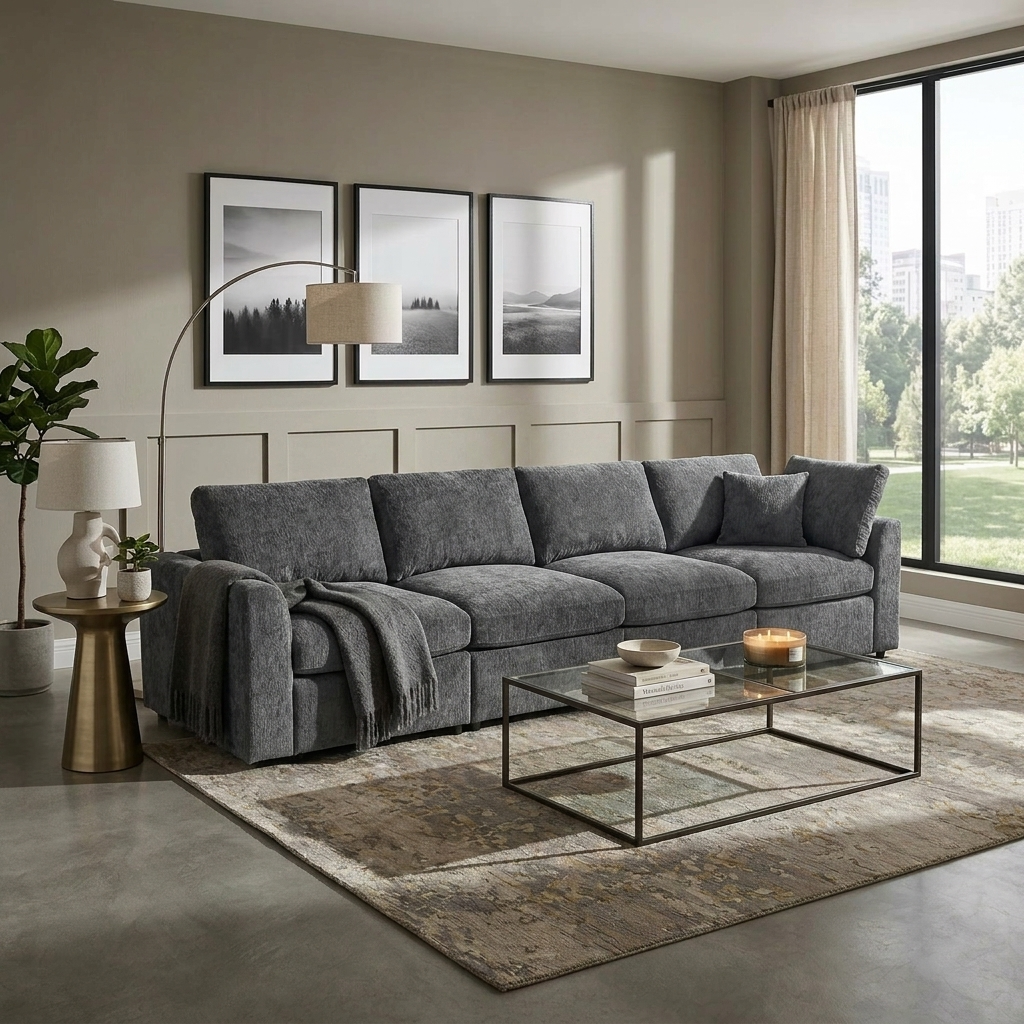 130.3" Modular Sectional Sofa with Deep Seat Comfort - Chenille