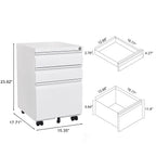 Contemporary 3 Drawer Mobile Filing Cabinet With Lock