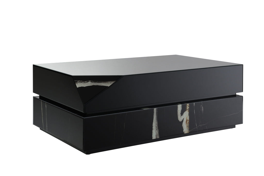 Mirrored Coffee Table with Tempered Glass Top - Black