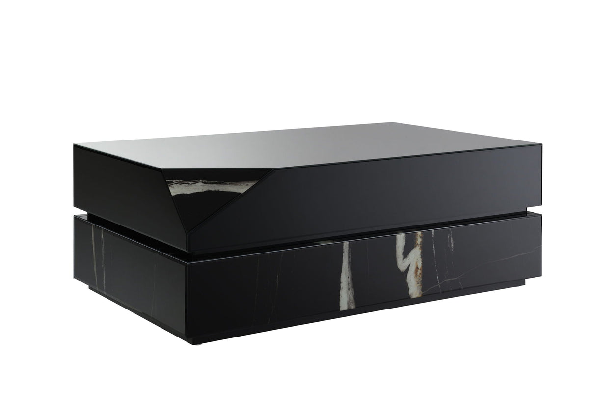 Mirrored Coffee Table with Tempered Glass Top - Black