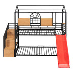 Metal Bunk Bed with Slide and Storage Stairs