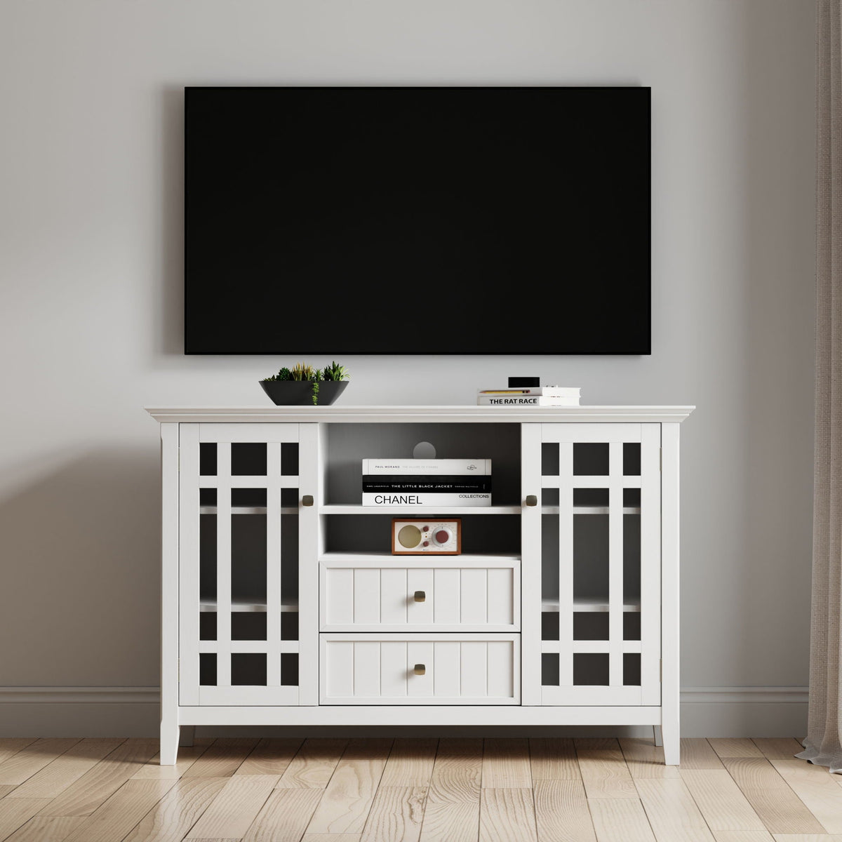 Handcrafted Tall TV Media Stand with Adjustable Storage - Dark Brown, Black, or White