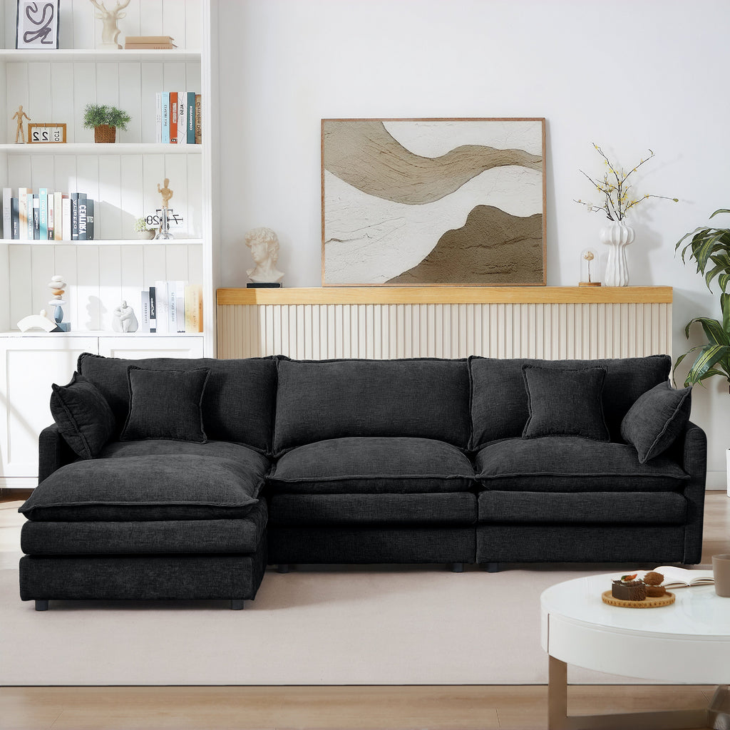 Modular Sectional Sofa with Movable Footrest - Chenille, 102 Inch L-Shaped Couch