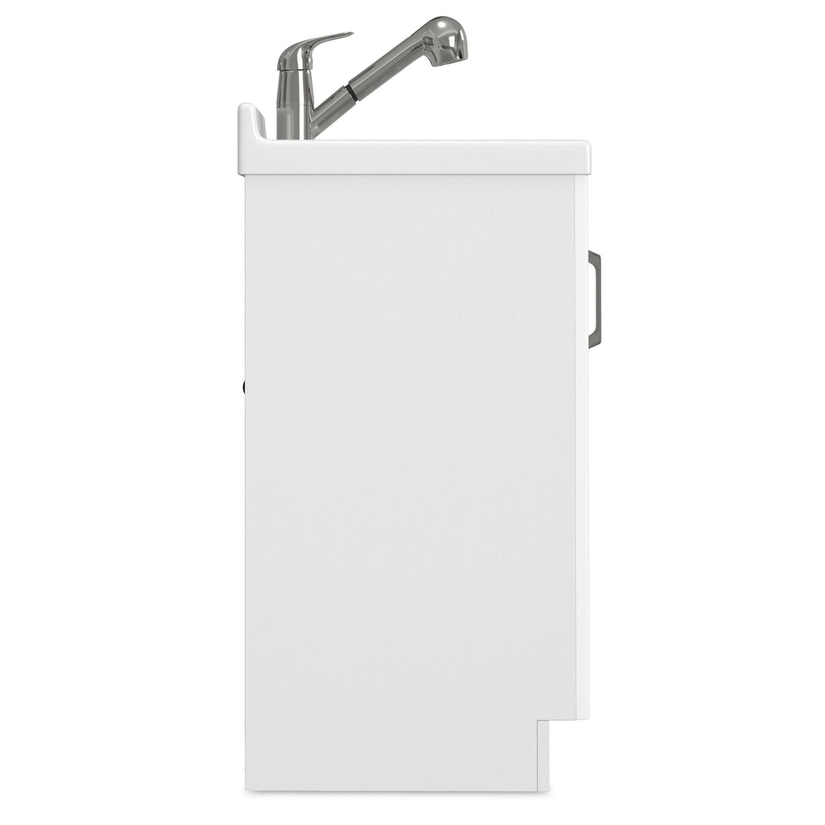 White Laundry Cabinet with Stainless Steel Sink and Pull-Out Faucet
