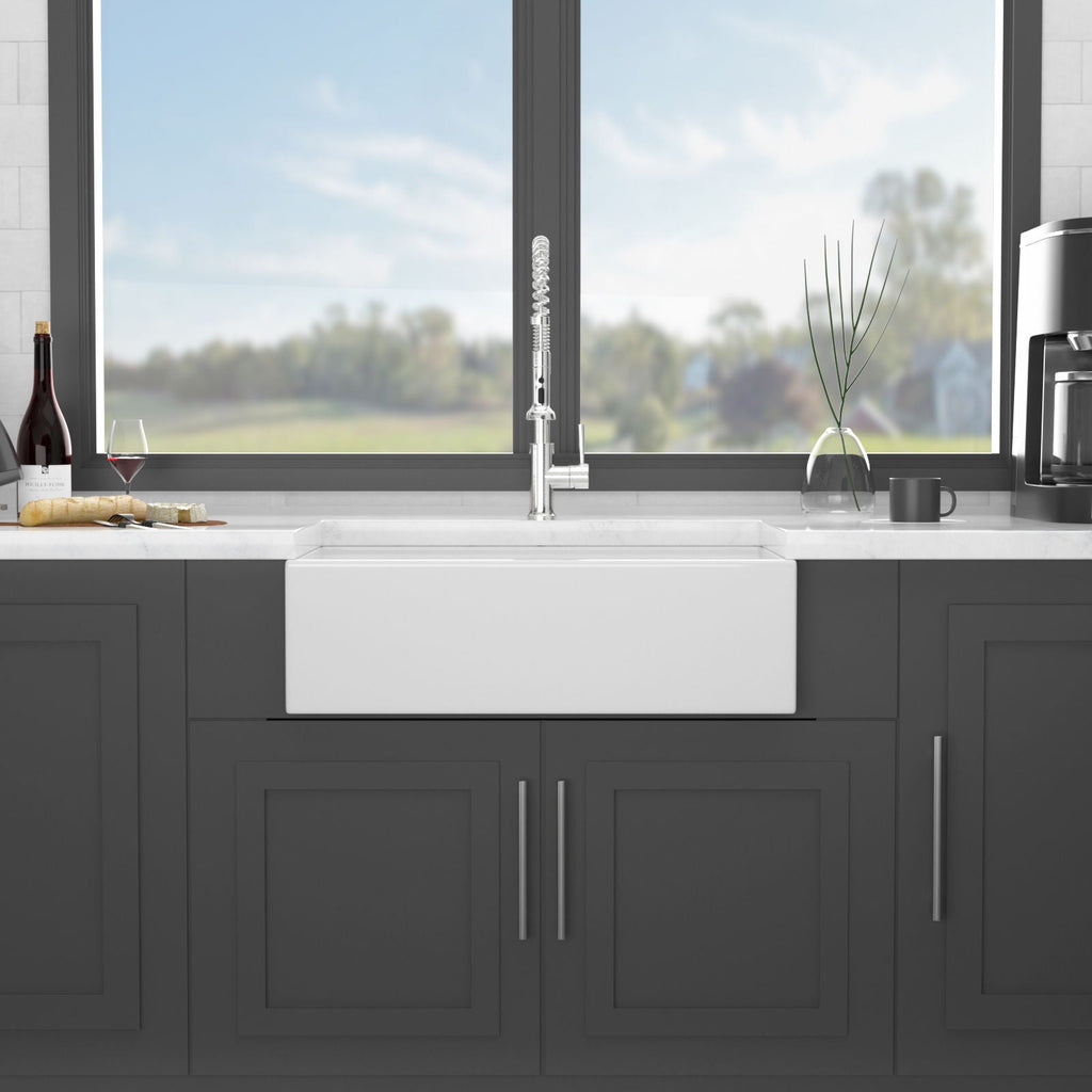 Farmhouse Sink Workstation 33" Ceramic Double Bowl with Ledges - White