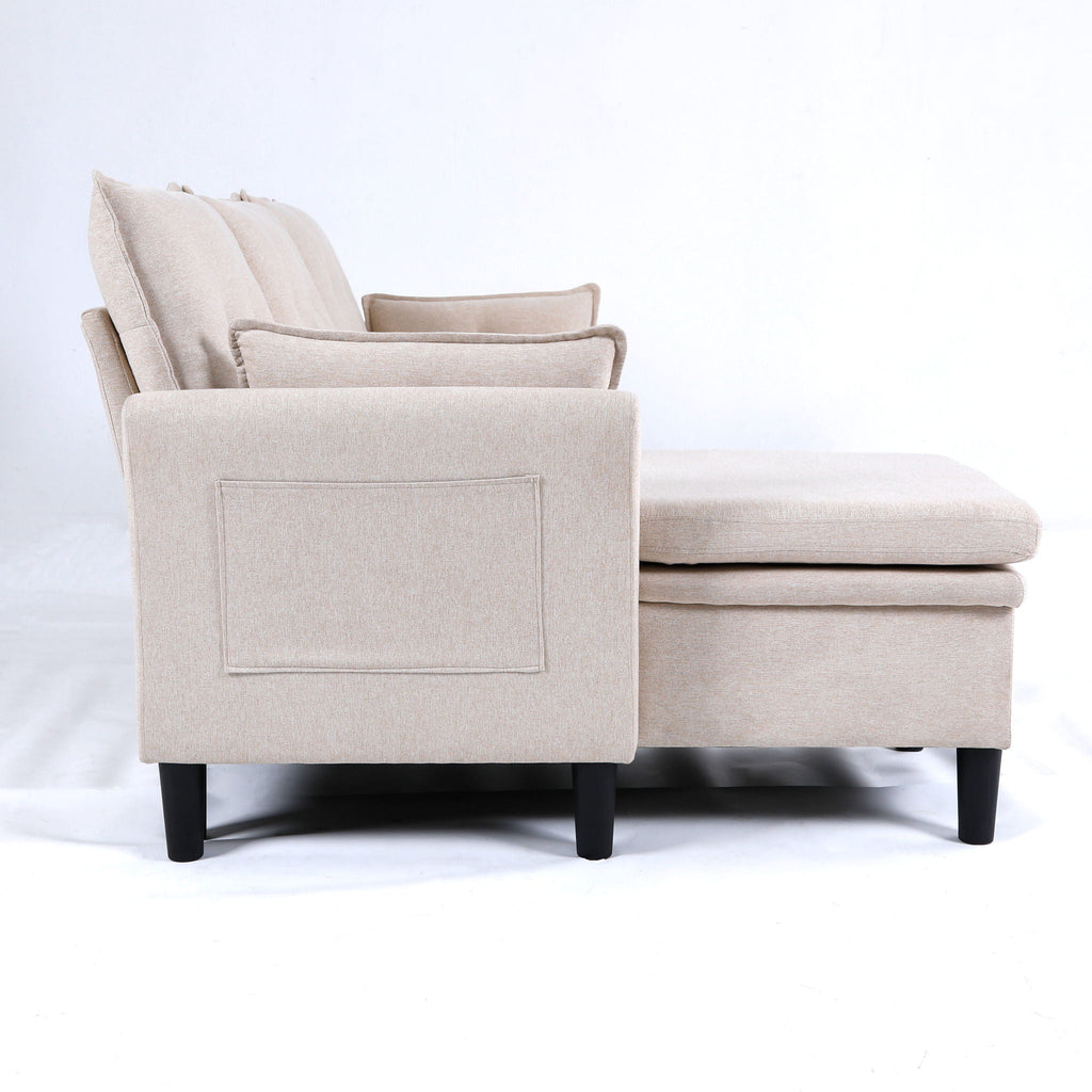 Reversible Chaise Sleeper Sectional Sofa with Storage - Cotton-Linen Upholstery