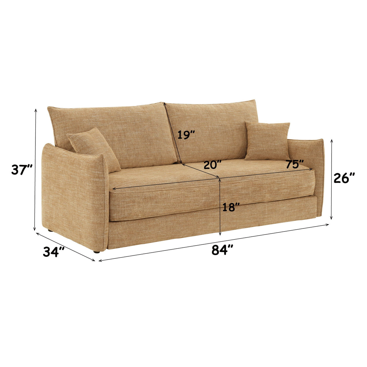 Mocha Sofa with Pocket Coil Support and 2 Pillows - Cadie