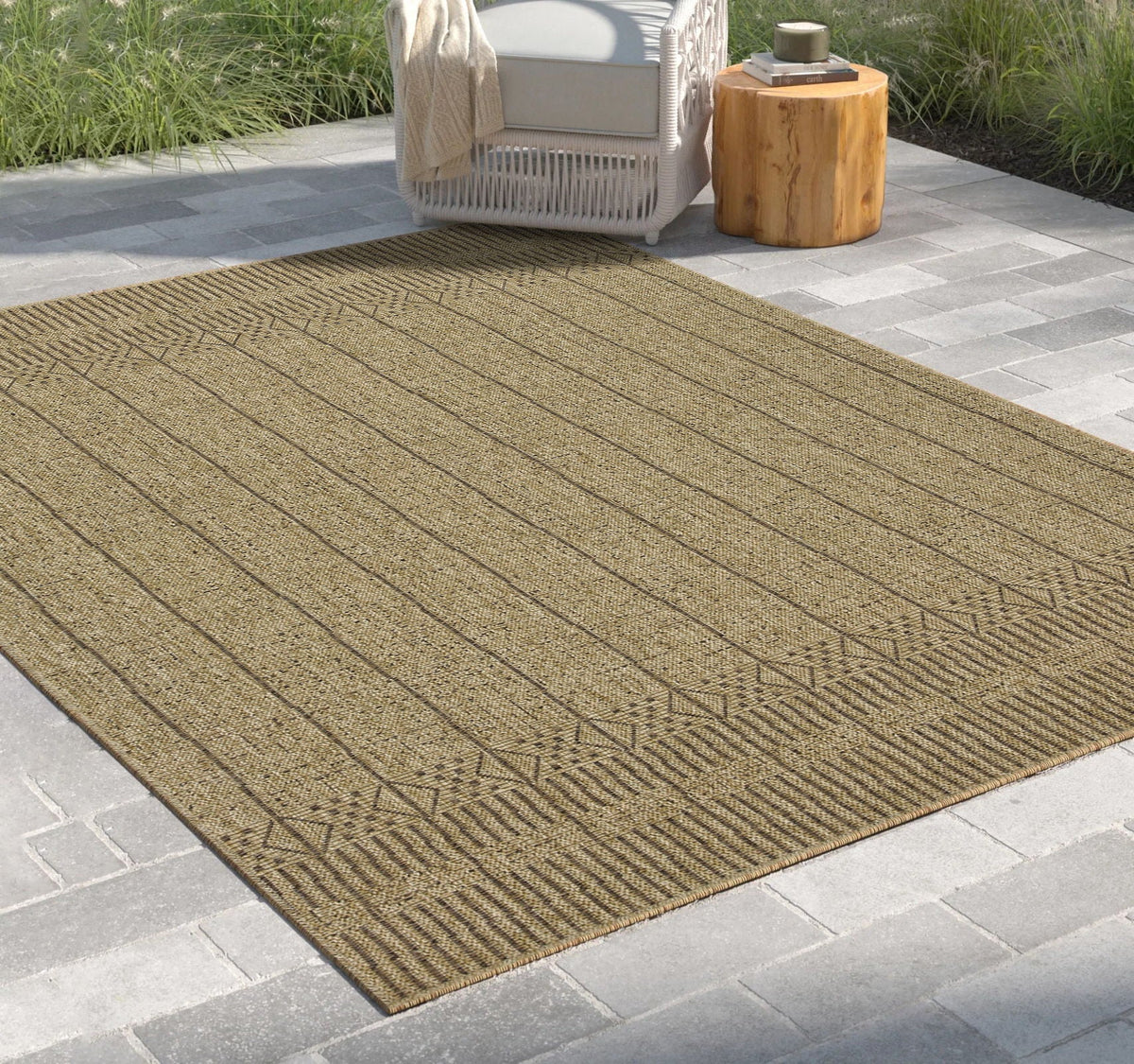 Light Brown Area Rug with Low Profile for Indoor Outdoor Use - Light Brown