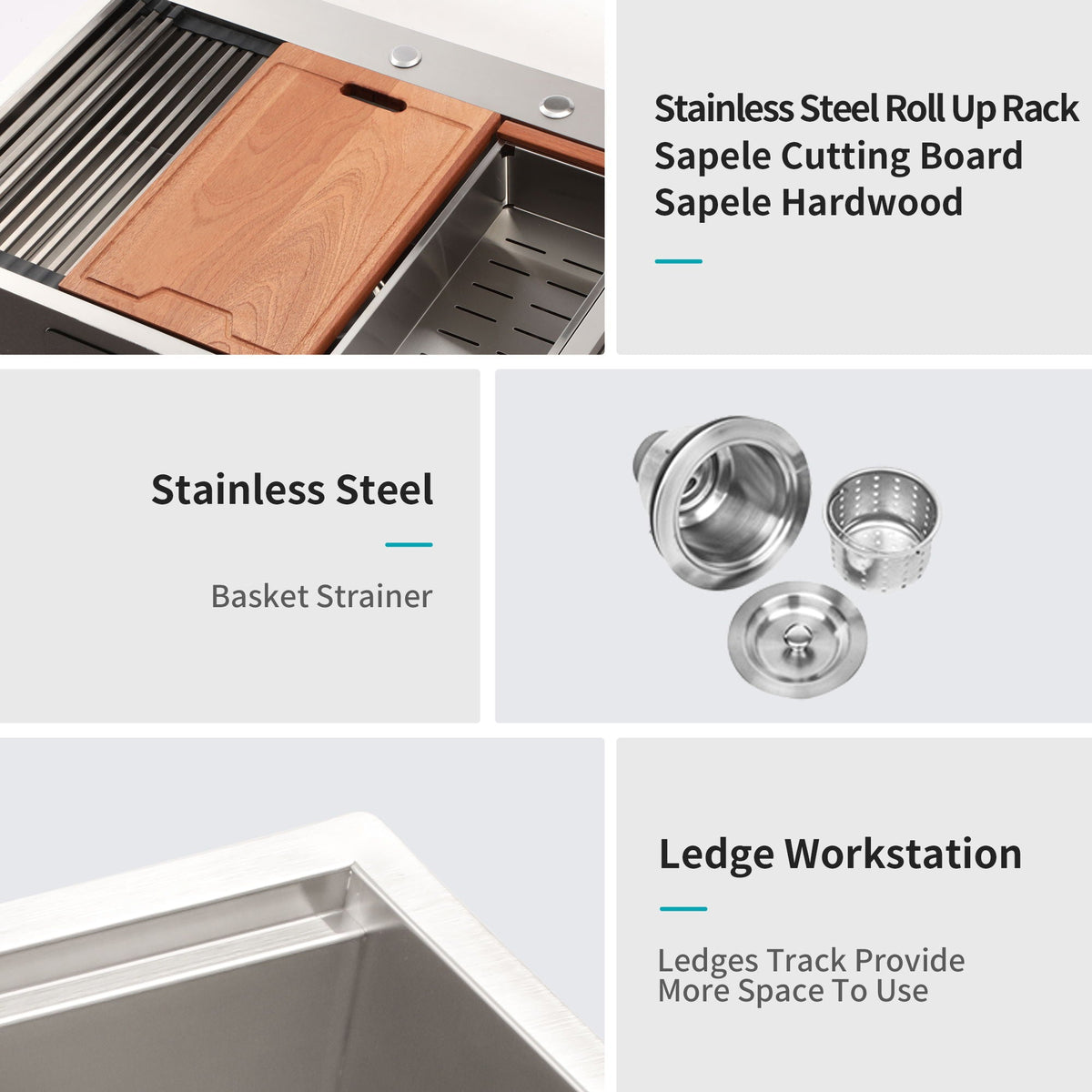 Stainless Steel Drop In Kitchen Sink with Workstation - Gray or Gold