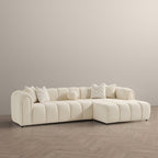 Modern Tufted Right Sectional Sofa with Toss Pillows - Ivory