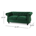 Chesterfield Loveseat Sofa with Tufted Velvet - Emerald or Navy Blue