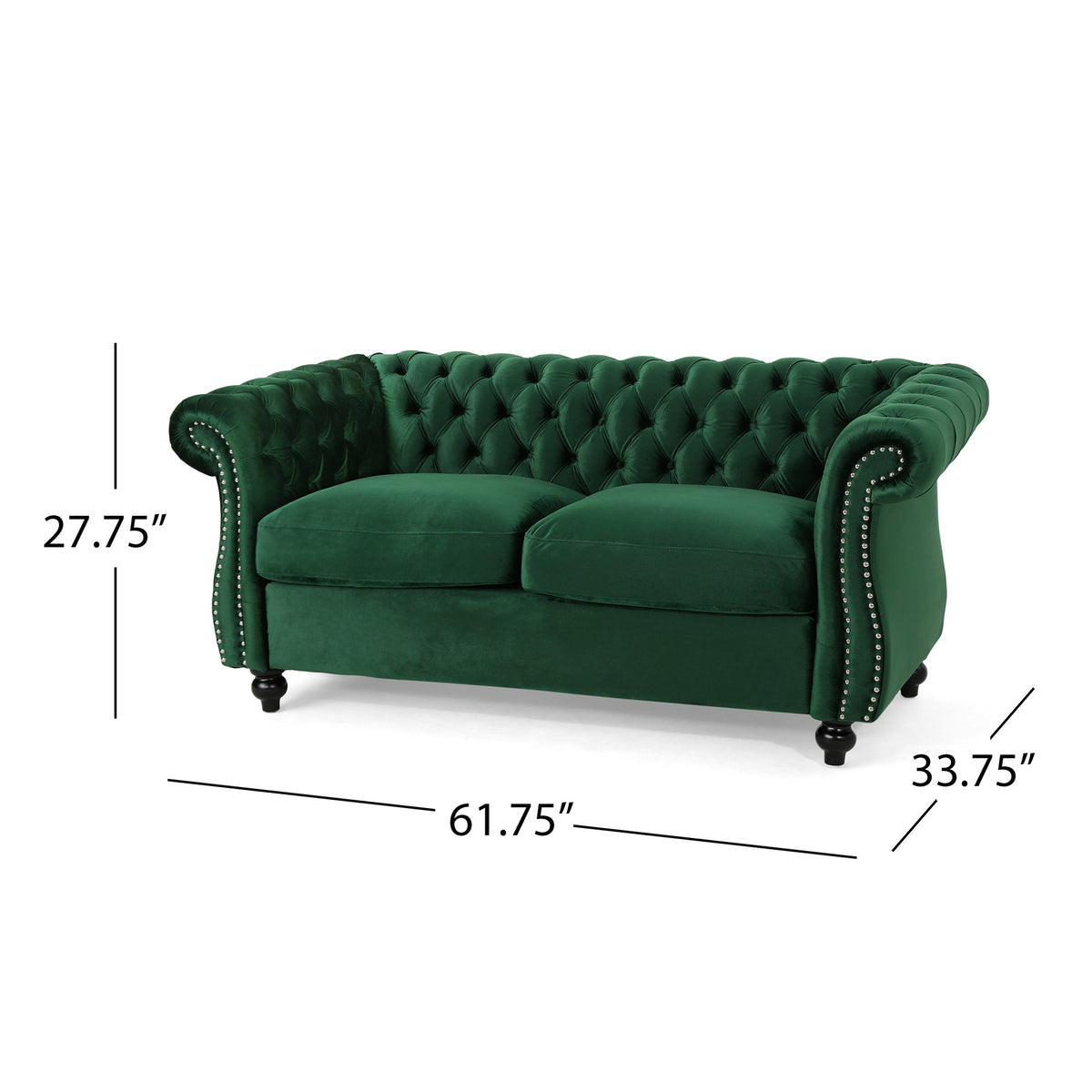 Chesterfield Loveseat Sofa with Tufted Velvet - Emerald or Navy Blue
