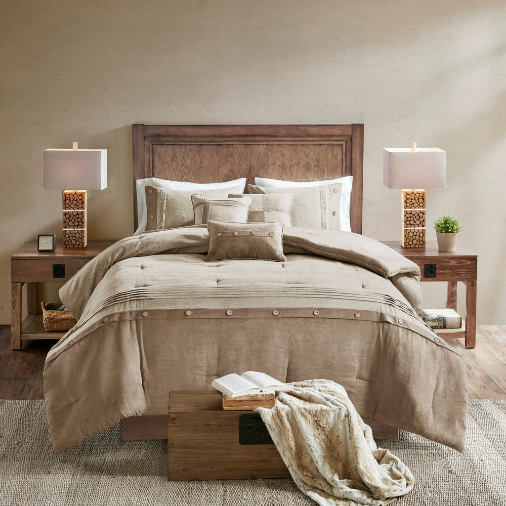Tan Faux Suede Comforter Set with Lodge Style - California King
