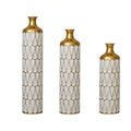 Modern Floor Metal Vase 3-Piece Set with Gold & White Finish