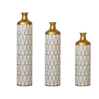 Modern Floor Metal Vase 3-Piece Set with Gold & White Finish