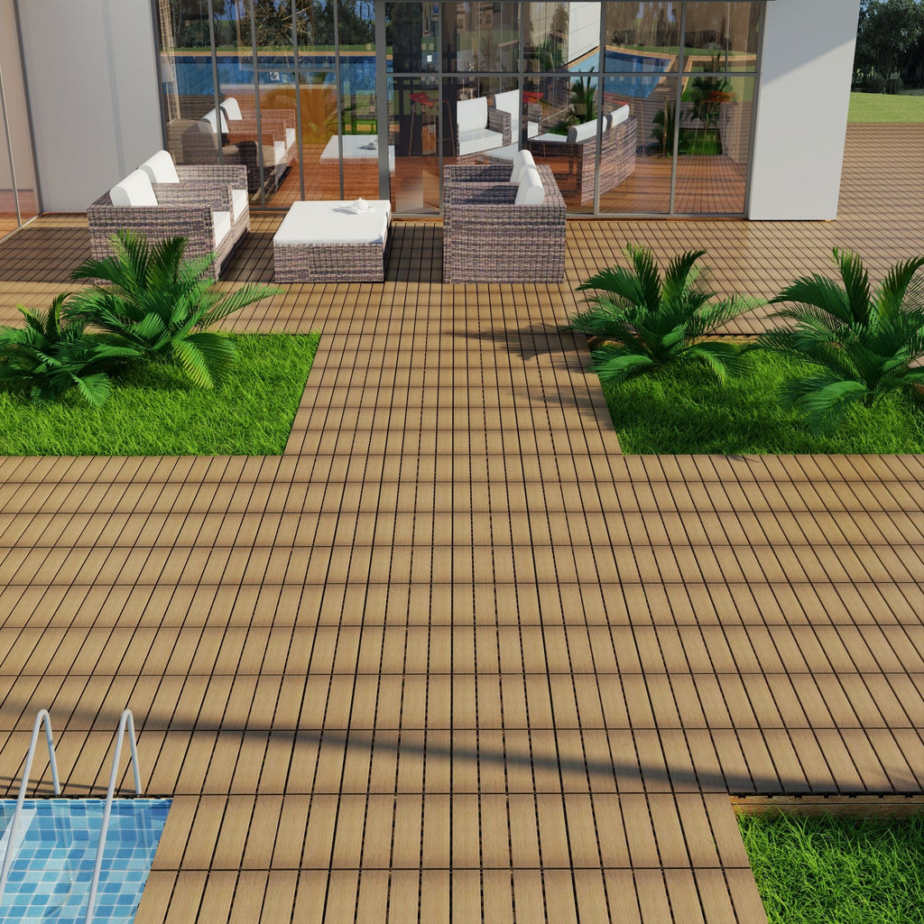 Weather Resistant Interlocking Deck Tiles - Light Brown or Dark Gray
