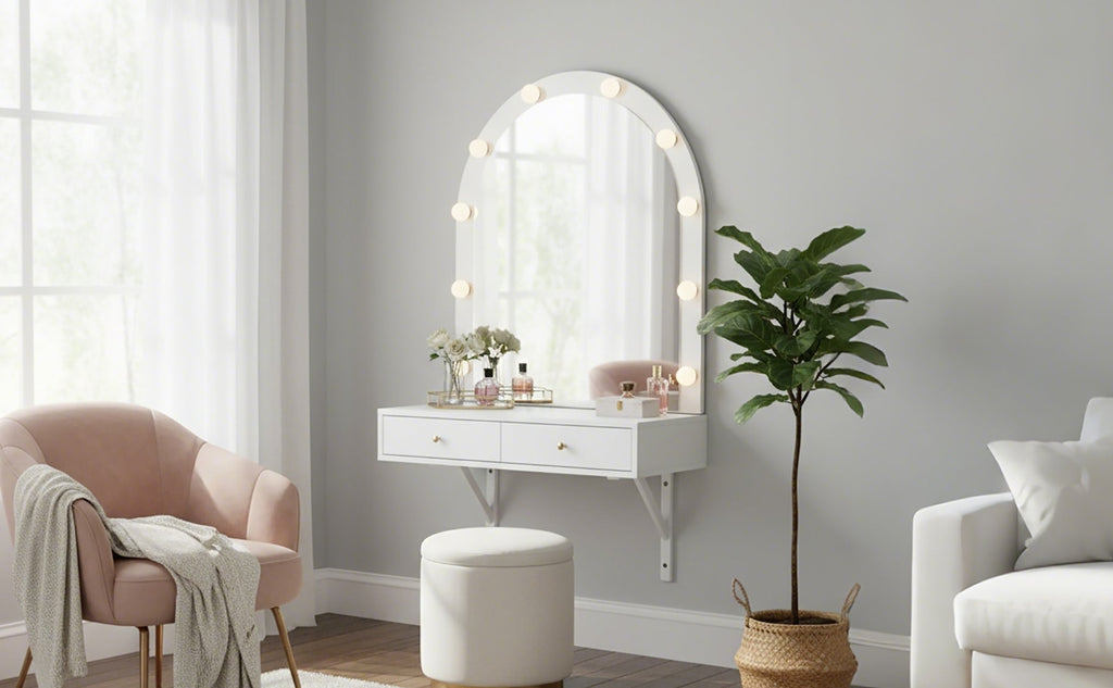 Floating Makeup Vanity Desk with 3-Color LED Mirror – Engineered Wood