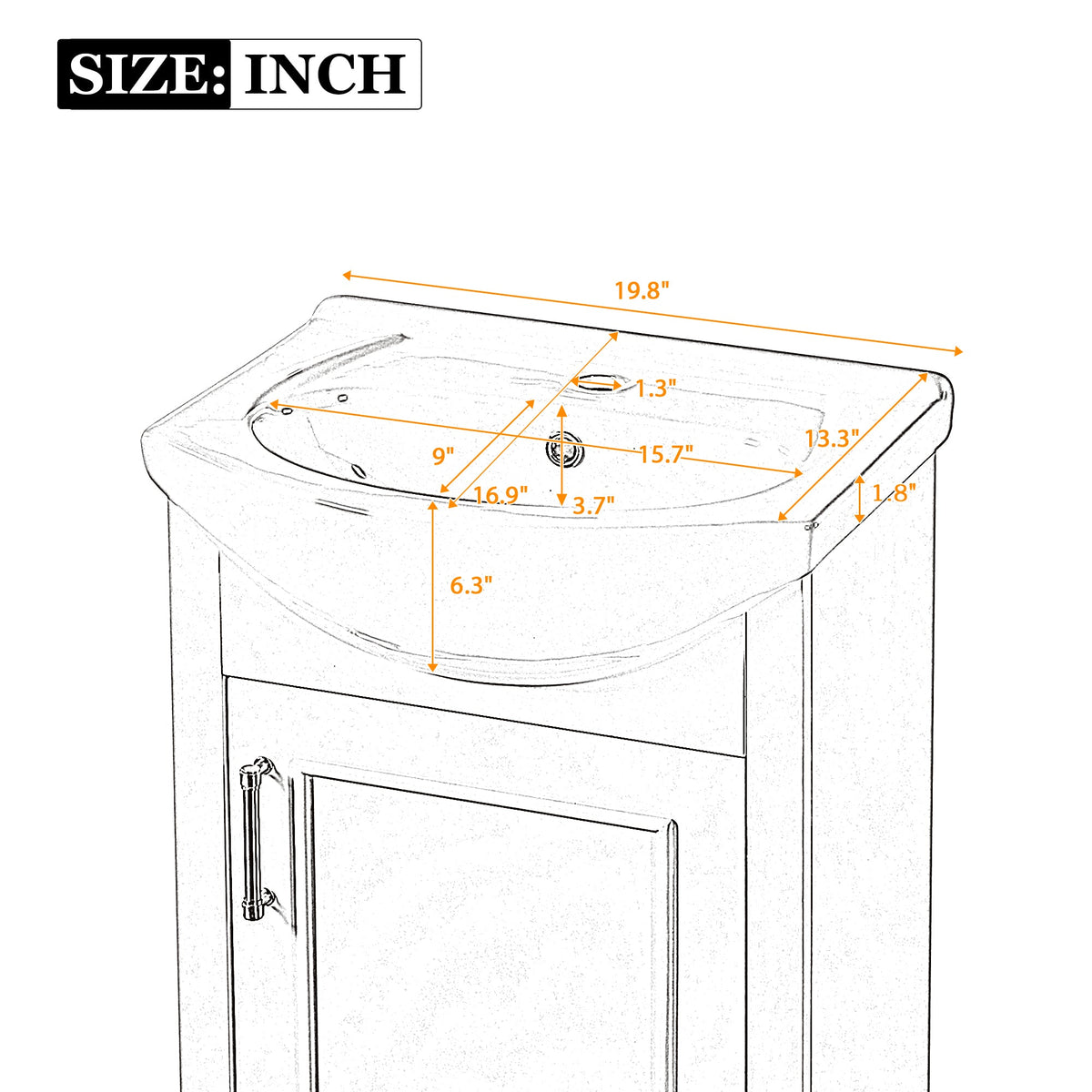French Style 20-Inch Bathroom Vanity with Ceramic Sink - White
