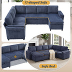 Convertible U-Shaped Sectional Sofa Bed with USB Ports and Storage – Black, Dark Gray, Blue