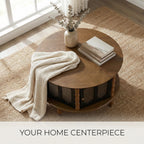 Round Storage Coffee Table with Fluted Glass Doors - Black or Dark Brown