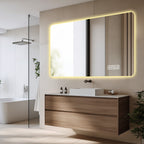 Wall Mounted LED Lighting Mirror with 3-Color Dimmable Light - Silver