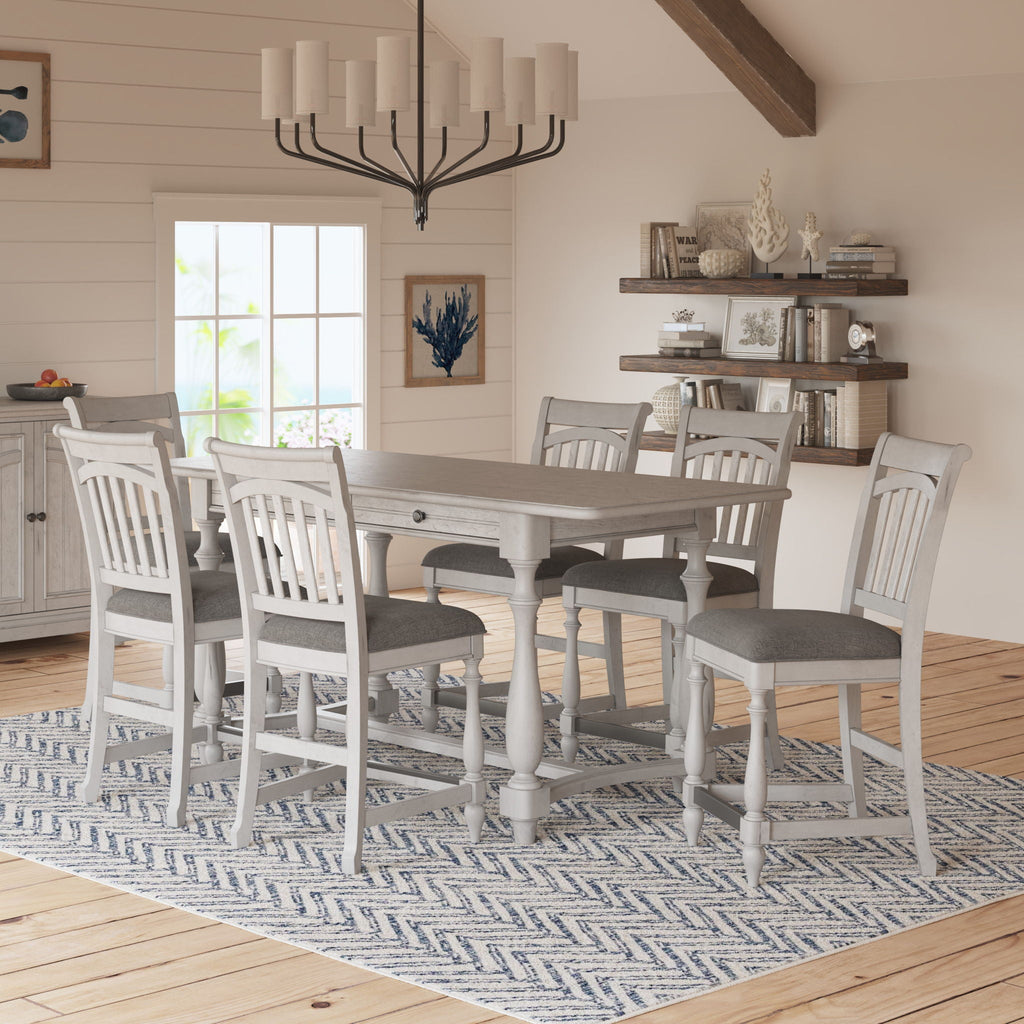 Slat Back Barstools Set of 2 with Coastal Design - Gray