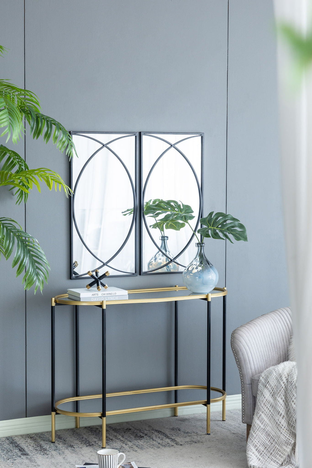 Rectangular Wall Mirror with Black Frame - 15.7" W x 0.7" D x 31.9" H - Black