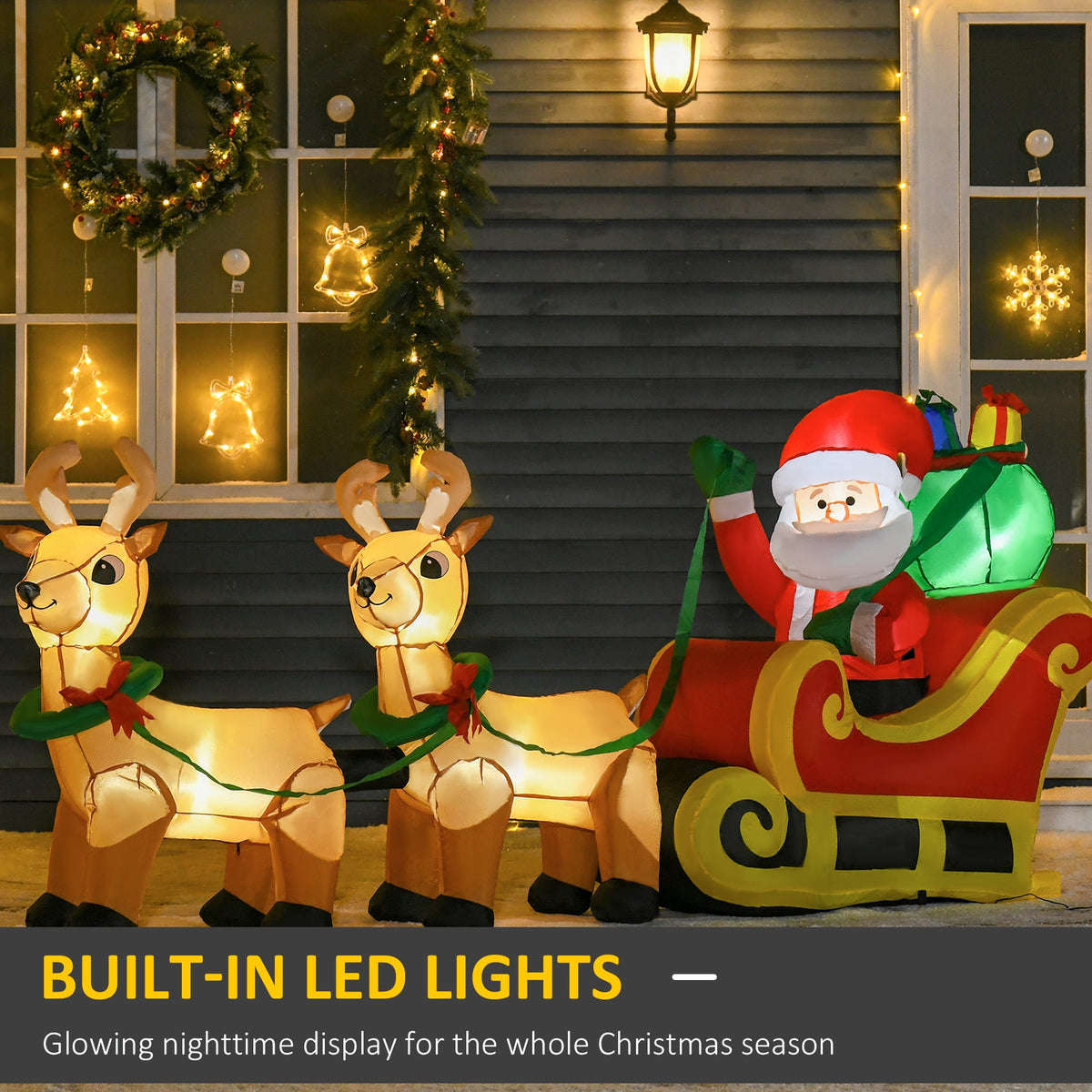 8ft Christmas Inflatable Santa Claus with Sleigh and LED Lights - Red