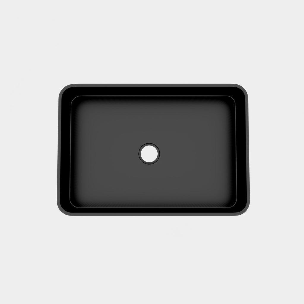 BB17 Integrated Black Ceramic Bathroom Vanity Sink with Scratch-Resistant Finish - Black