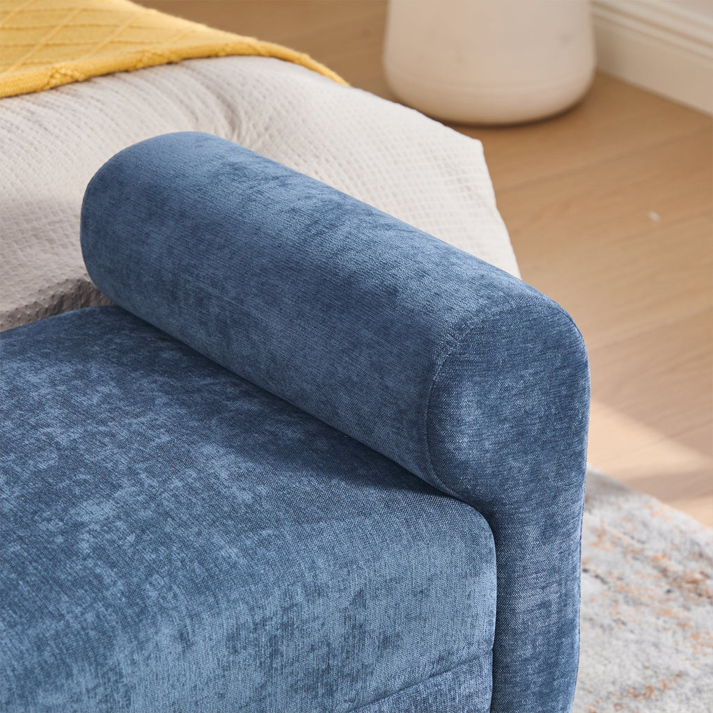 65" Chenille Ottoman Bench with Upholstered Wood Frame - Neutral